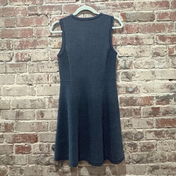 Theory Randria Evian Stretch Wool Navy A-Line Stripe Dress Size Small - Picture 9 of 10